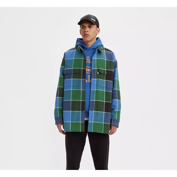 Levi’s Men Blue & Green Colorblock Flannel Shacket Size L NWT $148 Gold Tab - Picture 5 of 9